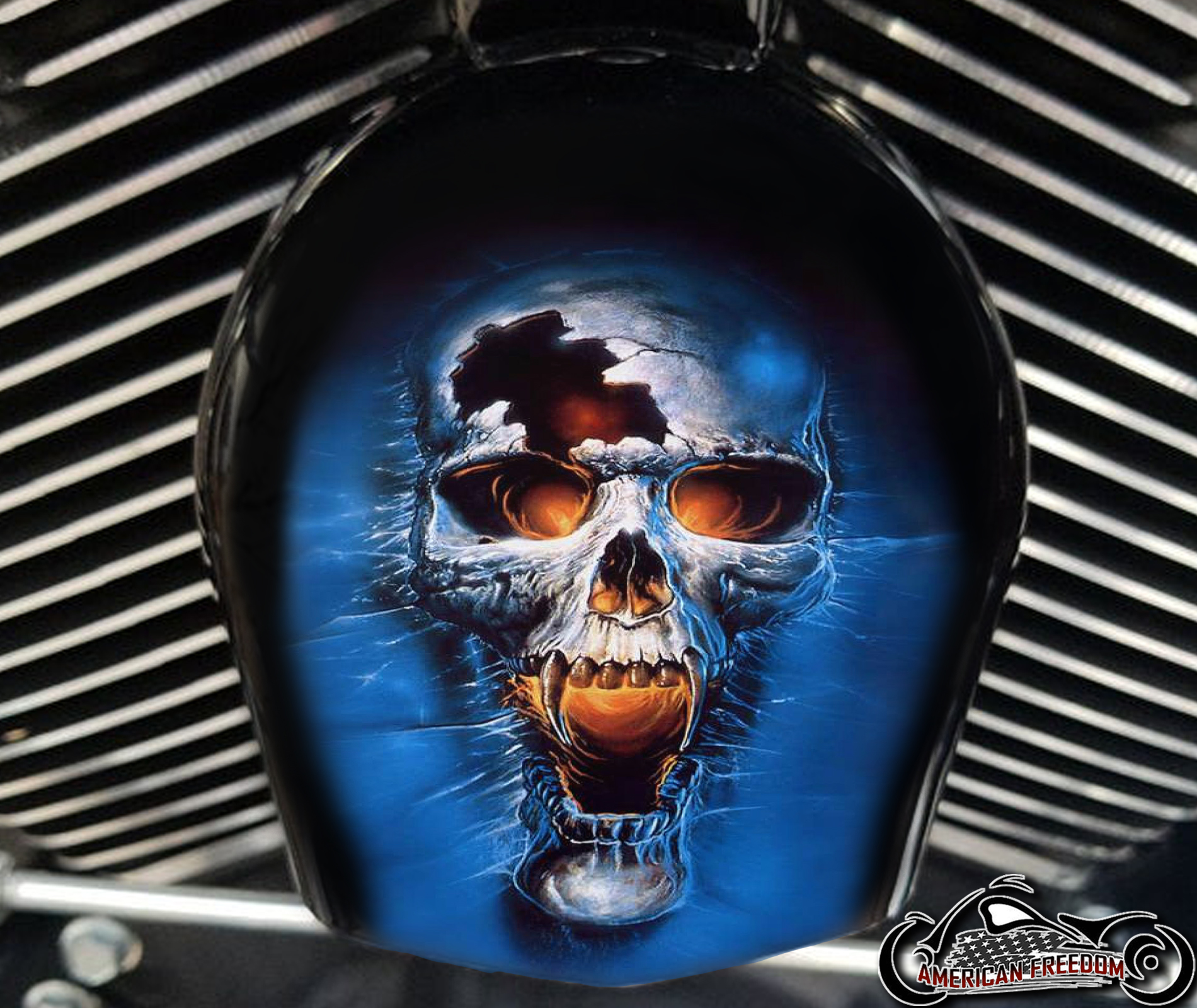 Custom Horn Cover - Blue Skull